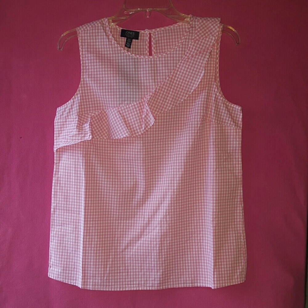 Pink Gingham Jones New York Ruffle Top NWT